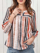 Striped Notched Neck Babydoll Blouse